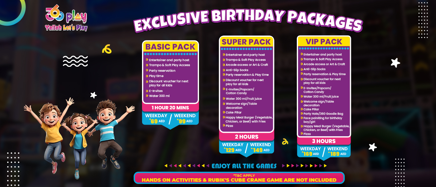 360 Play UAE Exclusive Birthday Packages - Celebrate Kids Party